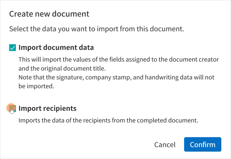 Importing document data and recipient info