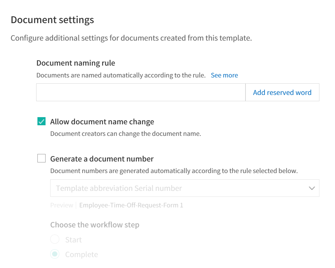 Template Settings > Setting the Document Naming Rule