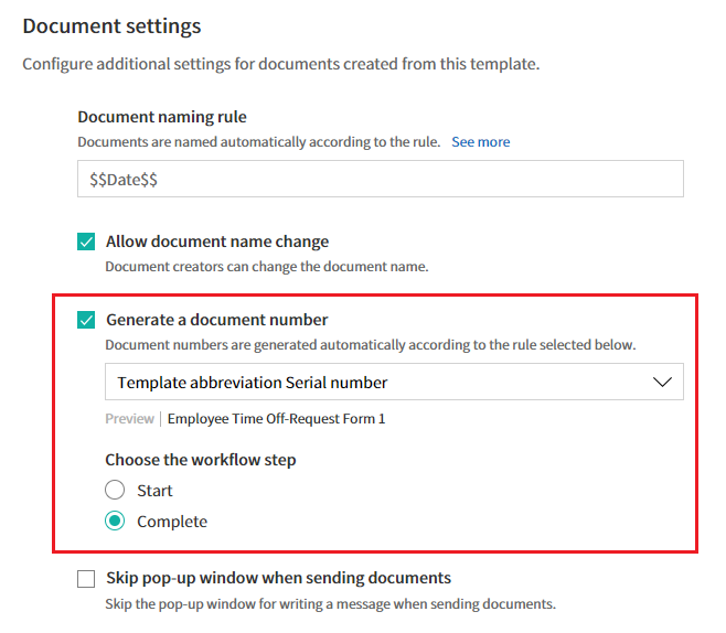 Setting a Document Number