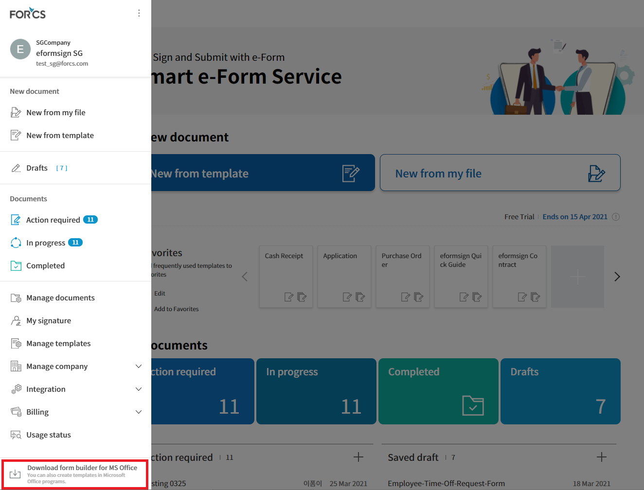 Location of the Download eformsign form builder button