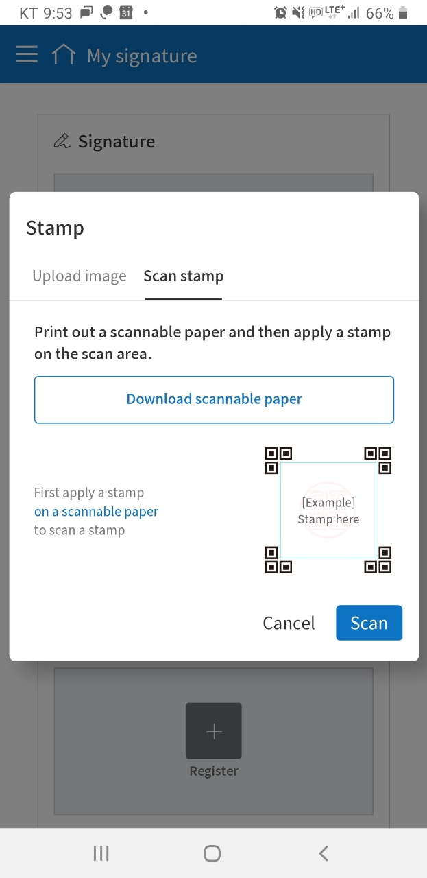 Scan stamp pop-up